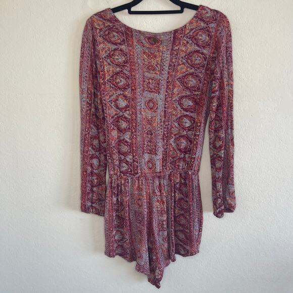 Billabong See the Sun Long Sleeve Bohemian Long Sleeve Romper Red - Size S - Picture 4 of 5